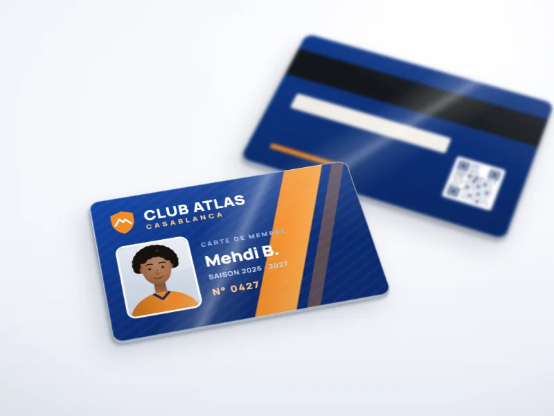 Carte de membre de club sportif avec saison et numéro d'adhérent — maquette d'un club fictif